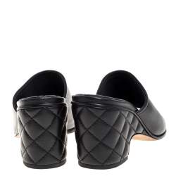 Pre Owned Chanel Black Leather Interlocking CC Mules Size 39.5