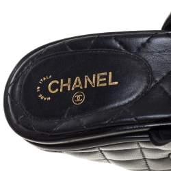 Pre Owned Chanel Black Leather Interlocking CC Mules Size 39.5