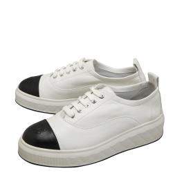 Pre Owned Chanel White/Black Leather Interlocking CC Logo Chunky Sneakers EU 37