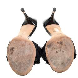 Pre Owned Chanel Black Fabric Trim Bow Slide Sandals Size 39