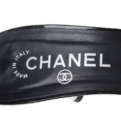 Pre Owned Chanel Black Fabric Trim Bow Slide Sandals Size 39