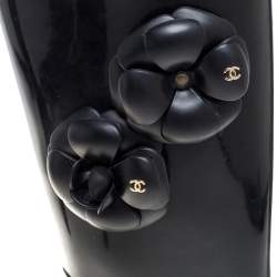 Chanel Black Rubber Camellia Rain Boots Size 38