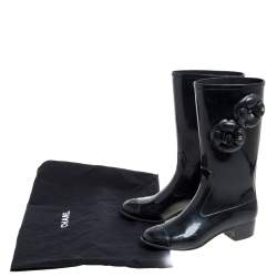 Chanel Black Rubber Camellia Rain Boots Size 38