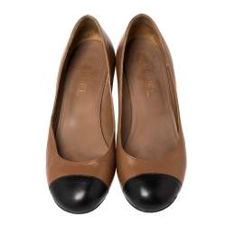 مملوكة مسبقًا حذاء كعب عالى شانيل نعل روكى غطاء مقدمة جلد بنى مقاس 37