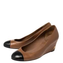 مملوكة مسبقًا حذاء كعب عالى شانيل نعل روكى غطاء مقدمة جلد بنى مقاس 37