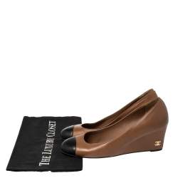 مملوكة مسبقًا حذاء كعب عالى شانيل نعل روكى غطاء مقدمة جلد بنى مقاس 37