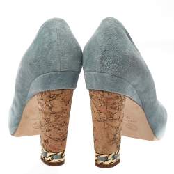 Chanel Light Blue Suede Cork Heel Open Toe Pumps Size 39