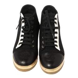 Chanel Black/Gold Lurex And Leather CC Cap Toe Ankle Boots Size 36
