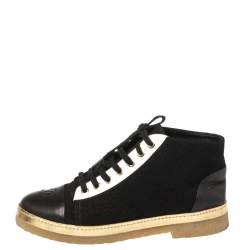 Chanel Black/Gold Lurex And Leather CC Cap Toe Ankle Boots Size 36