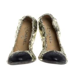 مملوكة مس بقًا حذاء فلات باليه شانيل مجعد سى سى جلد أسود / ذهبى مقاس 39