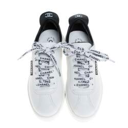 مملوكة مسبقًا Chanel White Leather Logo Lace Up CC Low Top Sneakers Size 36