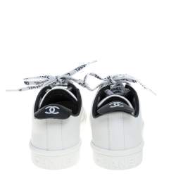 مملوكة مسبقًا Chanel White Leather Logo Lace Up CC Low Top Sneakers Size 36