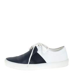 Pre Owned Chanel Blue/White Leather Lace Up Sneakers Size 39