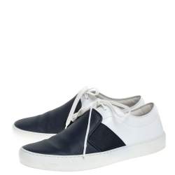 Pre Owned Chanel Blue/White Leather Lace Up Sneakers Size 39