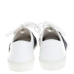 Pre Owned Chanel Blue/White Leather Lace Up Sneakers Size 39