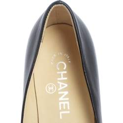 Pre Owned Chanel Black Leather CC Camellia Ballet Flats Size 37.5