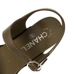 Pre Owned Chanel Olive Green Leather Embellished Criss Cross Ankle Strap Platform Clog Sandals Size 38