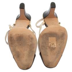 Pre Owned  Chanel Off White/Black Leather CC Cap Toe Ankle Strap Sandals Size 36