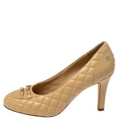 Pre Owned Chanel Beige Quilted Leather Chain Embellished Pumps Size 39