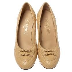 Pre Owned Chanel Beige Quilted Leather Chain Embellished Pumps Size 39