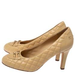 Pre Owned Chanel Beige Quilted Leather Chain Embellished Pumps Size 39