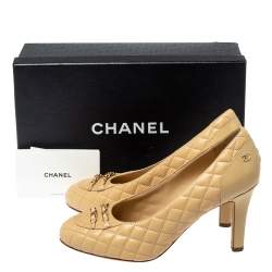 Pre Owned Chanel Beige Quilted Leather Chain Embellished Pumps Size 39