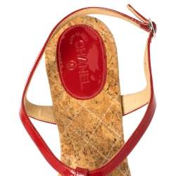 Pre Owned Chanel Red Patent Leather CC T-Strap Thong Flat Sandals Size 41