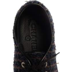 Pre Owned Chanel Multicolor Tweed And Leather CC Cap Toe Low Top Sneakers Size 36.5