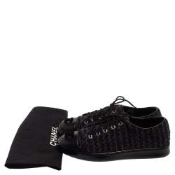 Pre Owned Chanel Multicolor Tweed And Leather CC Cap Toe Low Top Sneakers Size 36.5