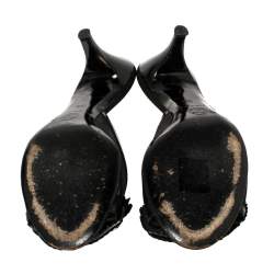 Pre Owned Chanel Black Mesh and Leather Camellia Slide Sandals Size 38