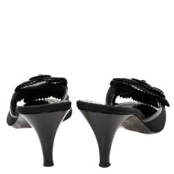 Pre Owned Chanel Black Mesh and Leather Camellia Slide Sandals Size 38