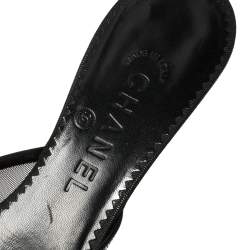 Pre Owned Chanel Black Mesh and Leather Camellia Slide Sandals Size 38