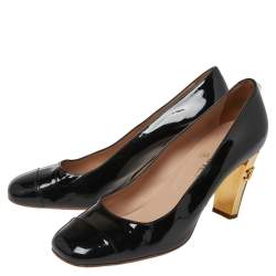 Pre Owned Chanel Black Patent Leather CC Square Cap Toe Pumps Size 39