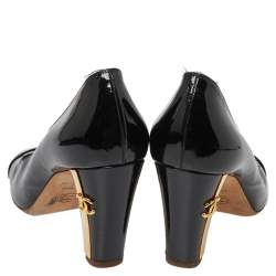 Pre Owned Chanel Black Patent Leather CC Square Cap Toe Pumps Size 39