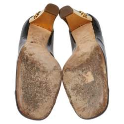 Pre Owned Chanel Black Patent Leather CC Square Cap Toe Pumps Size 39