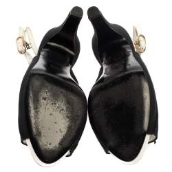 مملوكة مسبقًا Chanel Black Canvas Bow Slingback Platform Sandals Size 38.5