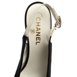 مملوكة مسبقًا Chanel Black Canvas Bow Slingback Platform Sandals Size 38.5