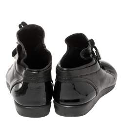 Pre Owned حذاء رياضى شانيل سى سى غطاء مقدمة جلد لامع وجلد أسود مقاس 41