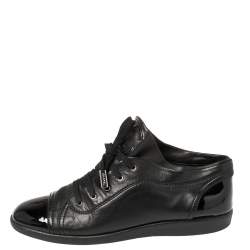 Pre Owned حذاء رياضى شانيل سى سى غطاء مقدمة جلد لامع وجلد أسود مقاس 41