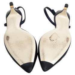مملوكة مسبقًا Chanel Navy Blue/Black Leather Cap Toe slingback Sandals Size 38