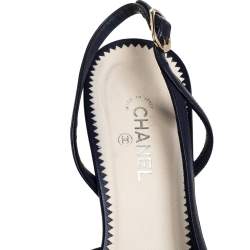 مملوكة مسبقًا Chanel Navy Blue/Black Leather Cap Toe slingback Sandals Size 38