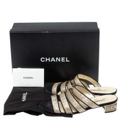 Chanel Gold Glitter Strappy Slide Sandals Size 38.5