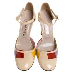 Pre Owned Chanel Multicolor Patent Leather D'orsay Colorblock Ankle Strap Pumps Size 38