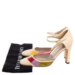 Pre Owned Chanel Multicolor Patent Leather D'orsay Colorblock Ankle Strap Pumps Size 38