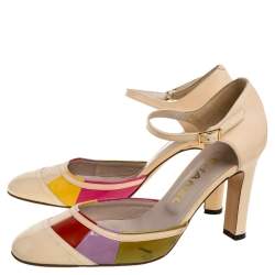 Pre Owned Chanel Multicolor Patent Leather D'orsay Colorblock Ankle Strap Pumps Size 38