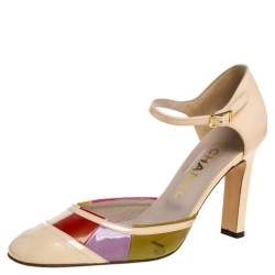 Pre Owned Chanel Multicolor Patent Leather D'orsay Colorblock Ankle Strap Pumps Size 38