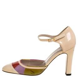 Pre Owned Chanel Multicolor Patent Leather D'orsay Colorblock Ankle Strap Pumps Size 38