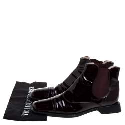 Pre Owned Chanel Burgundy Patent Leather Elastic Ankle Boots Size 37.5