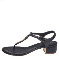 Chanel Dad Flats 36 Leather Lambskin Fabric Sandals CC-S0225P-0010