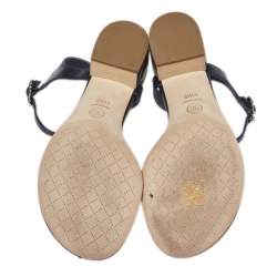 Chanel Blue Leather Chain Link T Strap Thong Sandals Size 41.5 